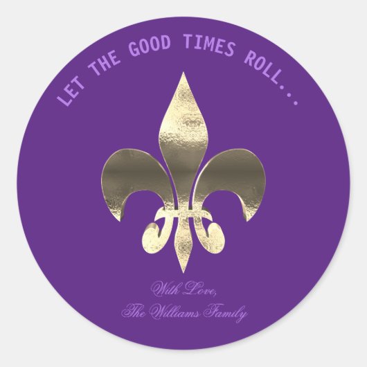 Fleur-de-Lis Paarse Typografie Mardi Gras Ronde Sticker (Voorkant)
