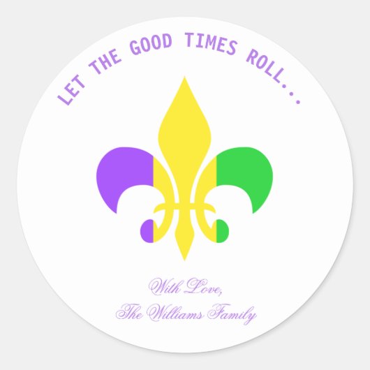 Fleur-de-Lis Paarse Typografie Mardi Gras Ronde Sticker (Voorkant)
