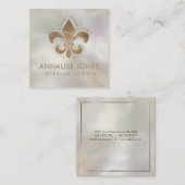 Fleur-de-lis Pastel Gold op parels Vierkante Visitekaartje (Voorkant / Achterkant)