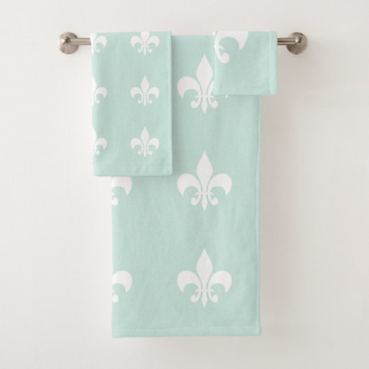 Fleur de Lis Pastel Seafoam Bath Towels Bad Handdoek (Insitu)