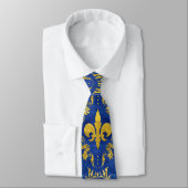 Fleur-de-lis patroon blauwe marmer en goud stropdas (Gebonden)