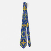 Fleur-de-lis patroon blauwe marmer en goud stropdas (Voorkant)