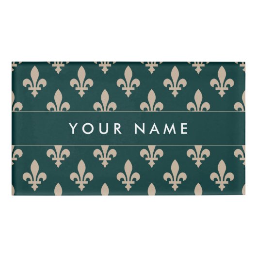 Fleur de Lis Patroon, Frans, Koninklijk, Crème, Gr Naambadge (Voorkant)
