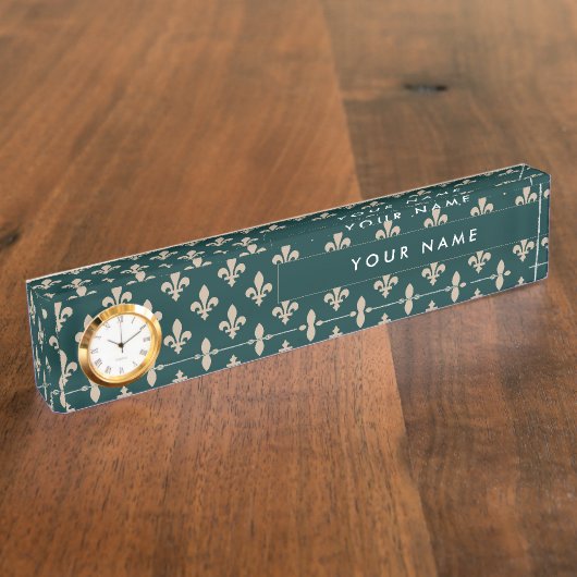 Fleur de Lis Patroon, Frans, Koninklijk, Crème, Gr Naambordje (Zijkant)