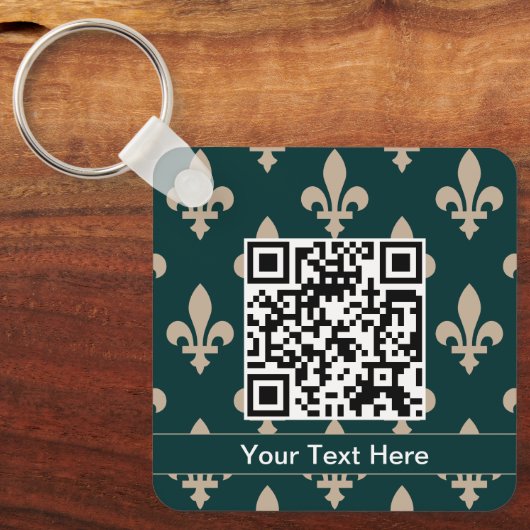 Fleur de Lis Patroon, Frans, Koninklijk, Crème, Gr Sleutelhanger (Voorkant)