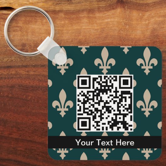 Fleur de Lis Patroon, Frans, Koninklijk, Crème, Gr Sleutelhanger (Voorkant)
