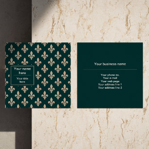 Fleur de Lis Patroon, Frans, Koninklijk, Crème, Gr Vierkante Visitekaartje