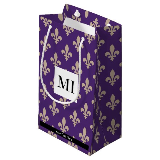 Fleur de Lis-patroon, Frans, Koninklijk, Crème, Pa Klein Cadeauzakje (Voorkant Gekanteld)