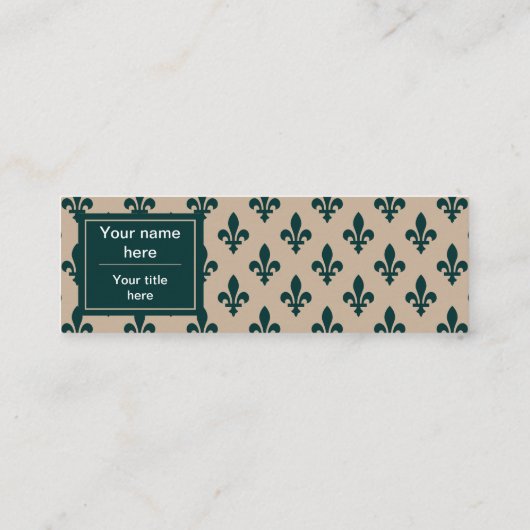 Fleur de Lis Patroon, Frans, Koninklijk, Groen Mini Visitekaartje (Achterkant)