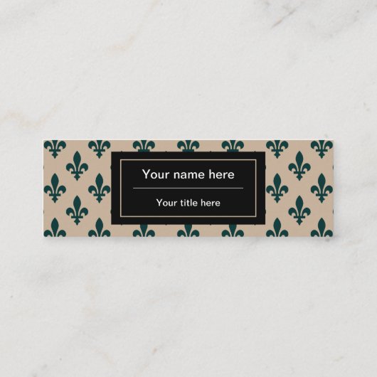 Fleur de Lis Patroon, Frans, Koninklijk, Groen Mini Visitekaartje (Achterkant)