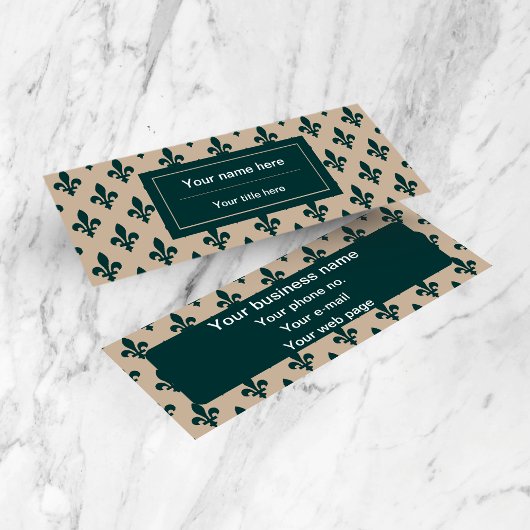 Fleur de Lis Patroon, Frans, Koninklijk, Groen Mini Visitekaartje