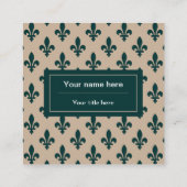 Fleur de Lis Patroon, Frans, Koninklijk, Groen Vierkante Visitekaartje (Achterkant)
