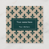 Fleur de Lis Patroon, Frans, Koninklijk, Groen Vierkante Visitekaartje (Achterkant)