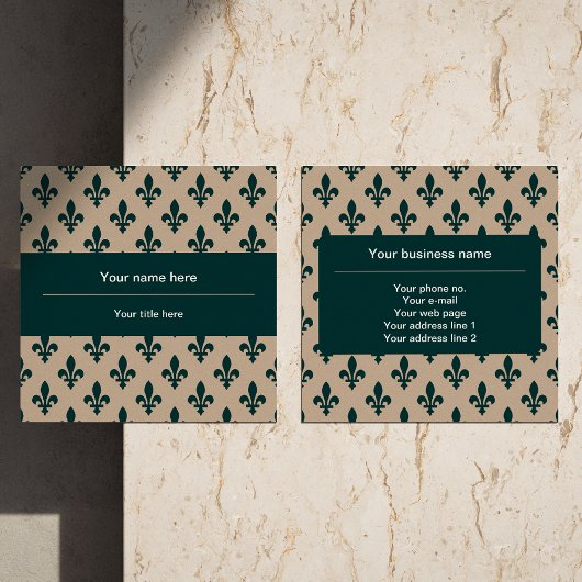 Fleur de Lis Patroon, Frans, Koninklijk, Groen Vierkante Visitekaartje