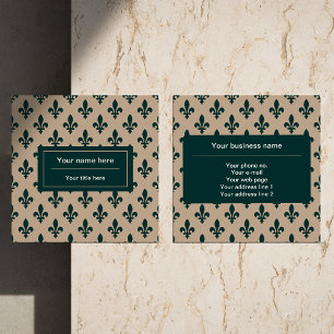 Fleur de Lis Patroon, Frans, Koninklijk, Groen Vierkante Visitekaartje
