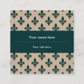 Fleur de Lis Patroon, Frans, Koninklijk, Groen Vierkante Visitekaartje (Achterkant)