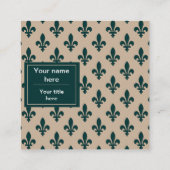 Fleur de Lis Patroon, Frans, Koninklijk, Groen Vierkante Visitekaartje (Achterkant)