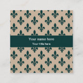 Fleur de Lis Patroon, Frans, Koninklijk, Groen Vierkante Visitekaartje (Achterkant)