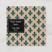 Fleur de Lis Patroon, Frans, Koninklijk, Groen Vierkante Visitekaartje (Achterkant)
