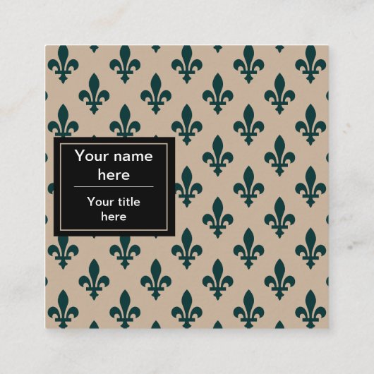 Fleur de Lis Patroon, Frans, Koninklijk, Groen Vierkante Visitekaartje (Achterkant)