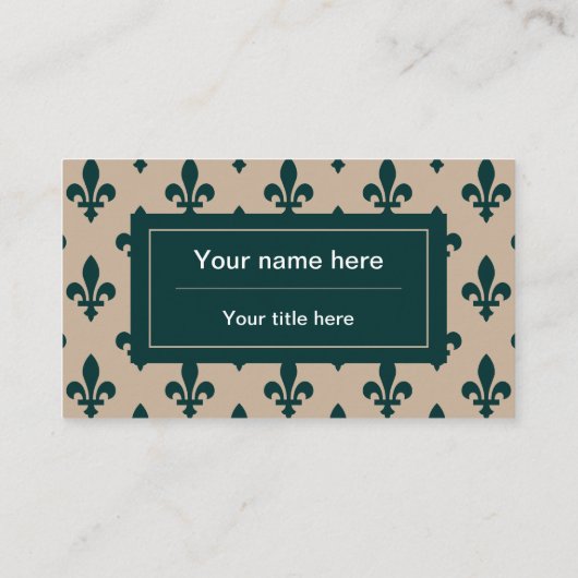 Fleur de Lis Patroon, Frans, Koninklijk, Groen Visitekaartje (Achterkant)
