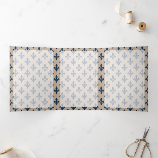 Fleur de Lis Patroon, Frans, Koninklijk, Marine Bl Drieluik Kaart (Binnen)