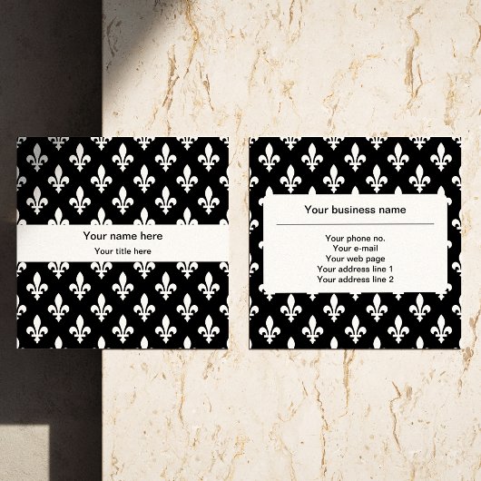 Fleur de Lis Patroon, Frans, Koninklijk, Wit Vierkante Visitekaartje