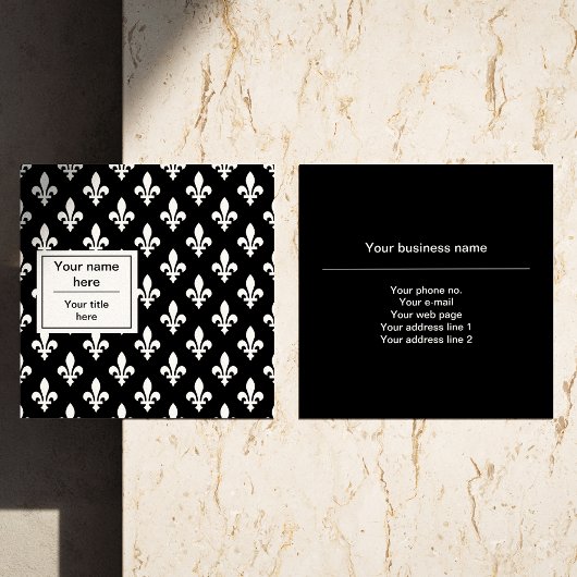 Fleur de Lis Patroon, Frans, Koninklijk, Wit Vierkante Visitekaartje