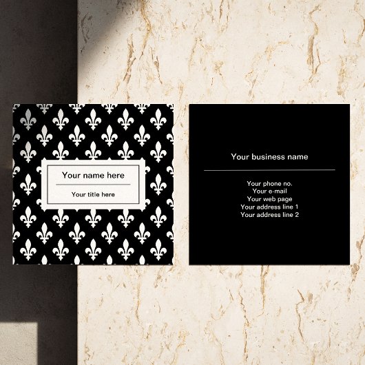 Fleur de Lis Patroon, Frans, Koninklijk, Wit Vierkante Visitekaartje