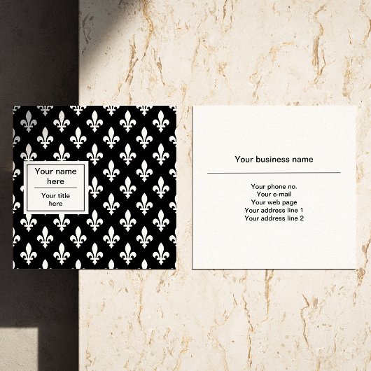 Fleur de Lis Patroon, Frans, Koninklijk, Wit Vierkante Visitekaartje