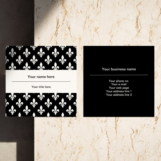 Fleur de Lis Patroon, Frans, Koninklijk, Wit Vierkante Visitekaartje