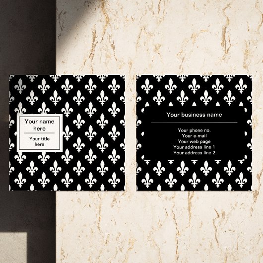 Fleur de Lis Patroon, Frans, Koninklijk, Wit Vierkante Visitekaartje