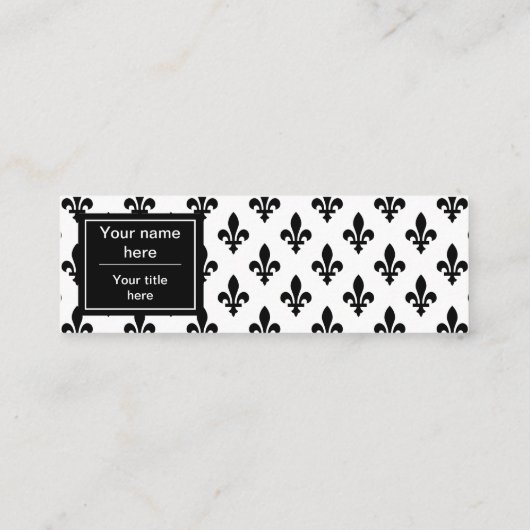 Fleur de Lis Patroon, Frans, Koninklijk, Zwart Mini Visitekaartje (Achterkant)