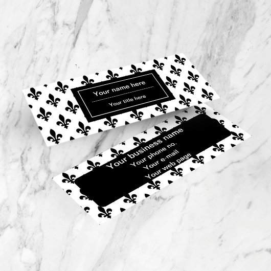 Fleur de Lis Patroon, Frans, Koninklijk, Zwart Mini Visitekaartje