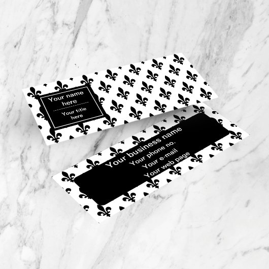 Fleur de Lis Patroon, Frans, Koninklijk, Zwart Mini Visitekaartje