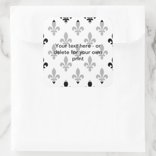Fleur de Lis Patroon, Frans, Koninklijk, Zwart Vierkante Sticker (Tas)