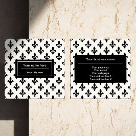 Fleur de Lis Patroon, Frans, Koninklijk, Zwart Vierkante Visitekaartje