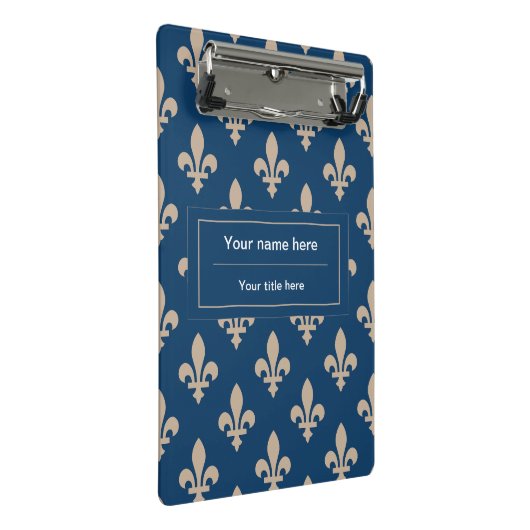 Fleur de Lis Patroon, Frans, Royal, Crème, Blauw Mini Klembord (Schuin)