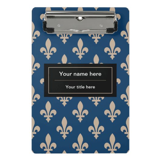 Fleur de Lis Patroon, Frans, Royal, Crème, Blauw Mini Klembord (Voorkant)