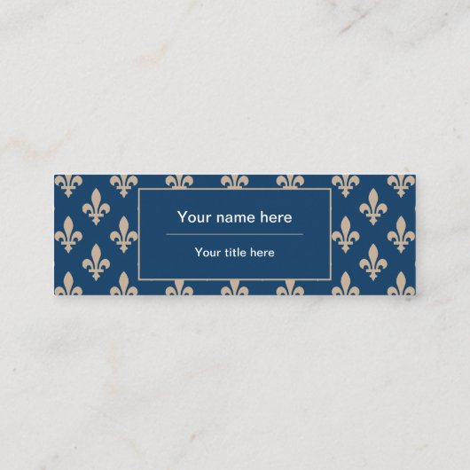Fleur de Lis Patroon, Frans, Royal, Crème, Blauw Mini Visitekaartje (Achterkant)