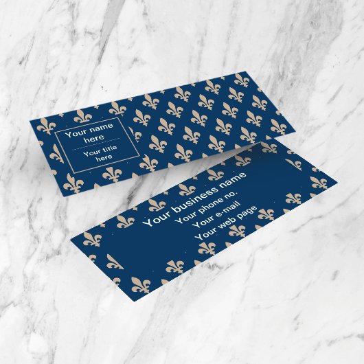 Fleur de Lis Patroon, Frans, Royal, Crème, Blauw Mini Visitekaartje