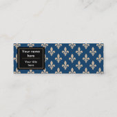 Fleur de Lis Patroon, Frans, Royal, Crème, Blauw Mini Visitekaartje (Achterkant)