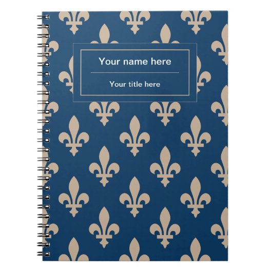 Fleur de Lis Patroon, Frans, Royal, Crème, Blauw Notitieboek (Voorkant)