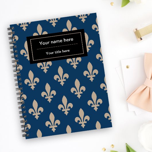 Fleur de Lis Patroon, Frans, Royal, Crème, Blauw Notitieboek