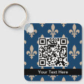 Fleur de Lis Patroon, Frans, Royal, Crème, Blauw Sleutelhanger (Voorkant)