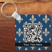 Fleur de Lis Patroon, Frans, Royal, Crème, Blauw Sleutelhanger (Voorkant)