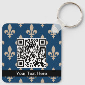 Fleur de Lis Patroon, Frans, Royal, Crème, Blauw Sleutelhanger (Achterkant)