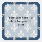 Fleur de Lis Patroon, Frans, Royal, Crème, Blauw Vierkante Sticker (Voorkant)
