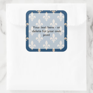 Fleur de Lis Patroon, Frans, Royal, Crème, Blauw Vierkante Sticker