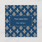 Fleur de Lis Patroon, Frans, Royal, Crème, Blauw Vierkante Visitekaartje (Achterkant)